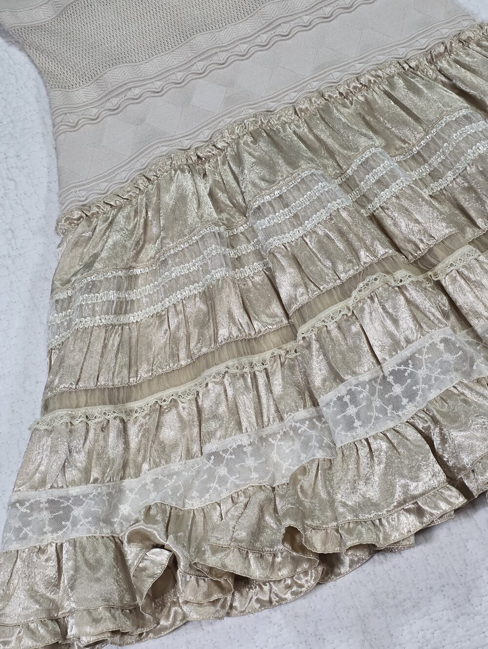 Bebe Cream Satin Ruffle-Tier Mini Dress - Picture 4 of 7